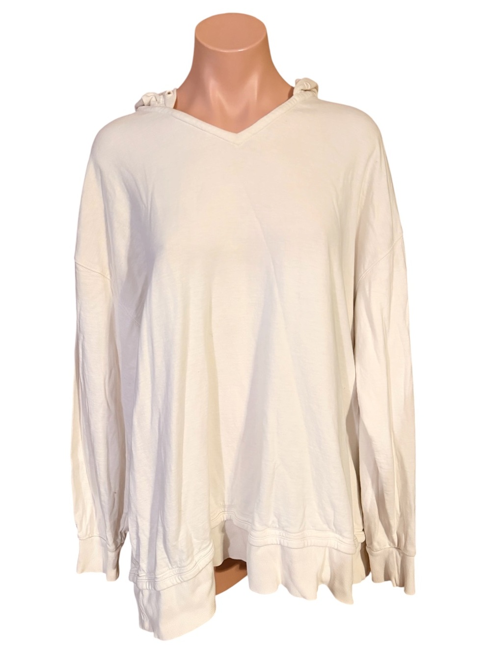 Athleta Womens XL White Sundown Alliance V-Neck Pullover Hoodie Sweatshirt